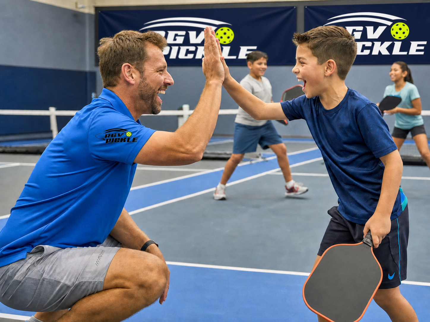 PE coach teaching kids pickleball